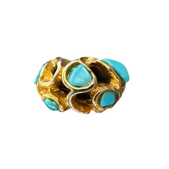 Adjustable Size 6.5 Gold Tone Ring Faux Turquoise Stones Unique. Hard to Find - Picture 1 of 3